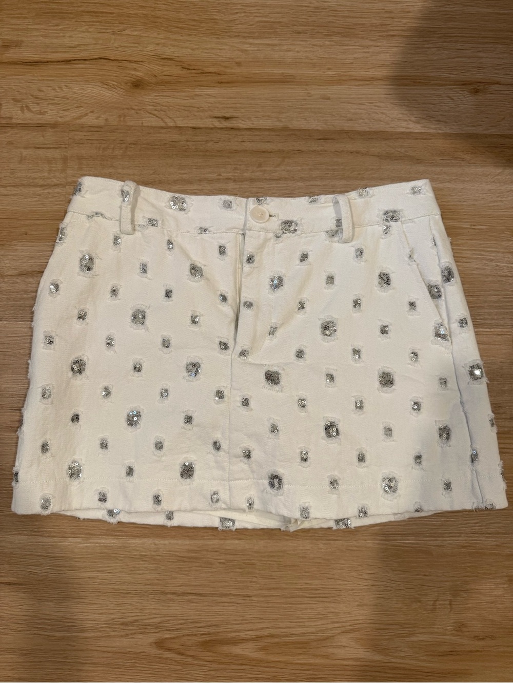 Zara White Mini Skirt with Silver Sequin Dots